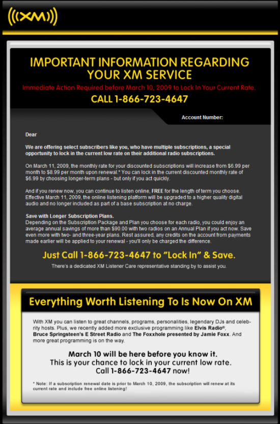 Email from Sirius XM
